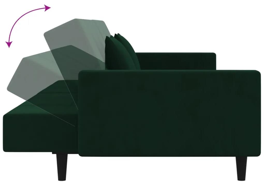 Canapea extensibila cu 2 locuri, 2 perne, verde inchis, catifea Morkegronn, Fara suport de picioare