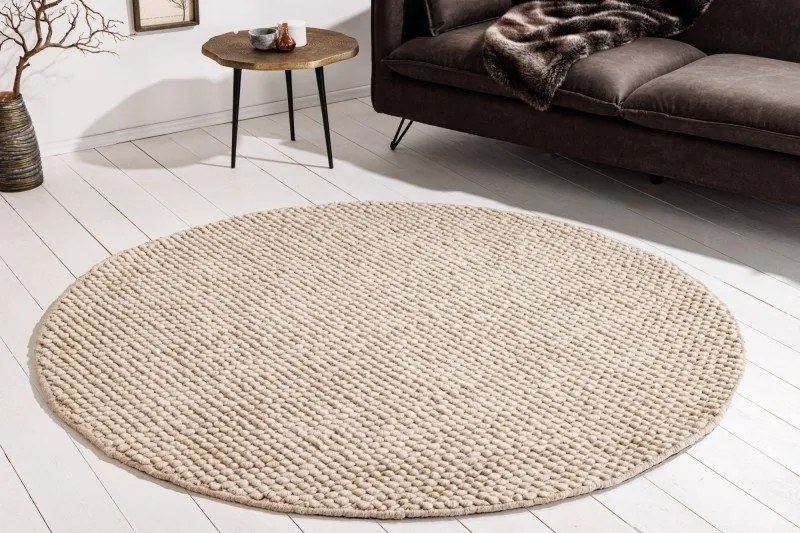 Covor rotund realizat manual Wool 150cm, bej