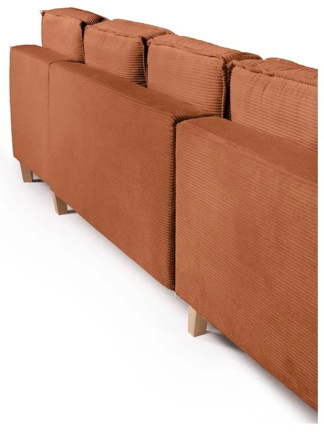 Colțar portocaliu extensibil cu tapițerie din catifea reiată (cu colț pe partea stângă /în formă de "U") Tori – Bonami Selection