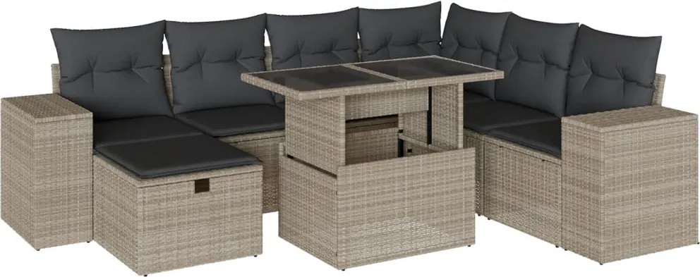 vidaXL Set mobilier de grădină cu perne, 8 piese gri deschis poliratan