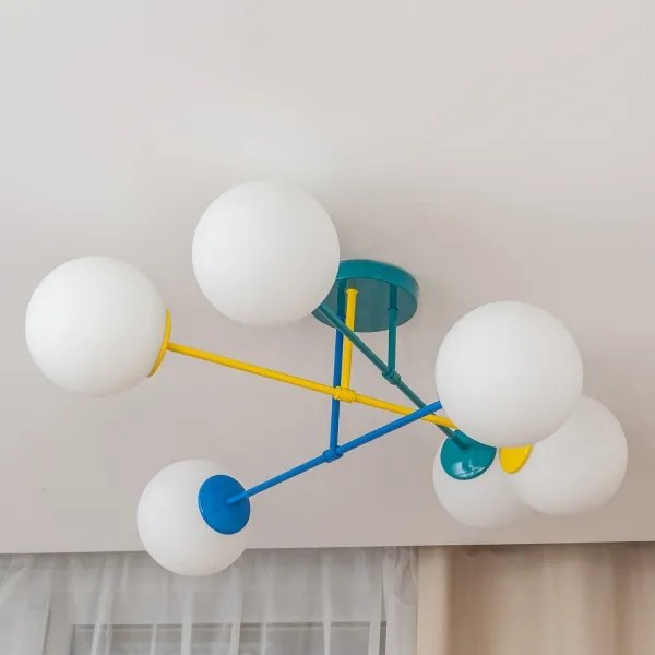 Lustră de tavan MOON, 6 x E27, 15 W, 230 V, turcoaz/galben/albastru