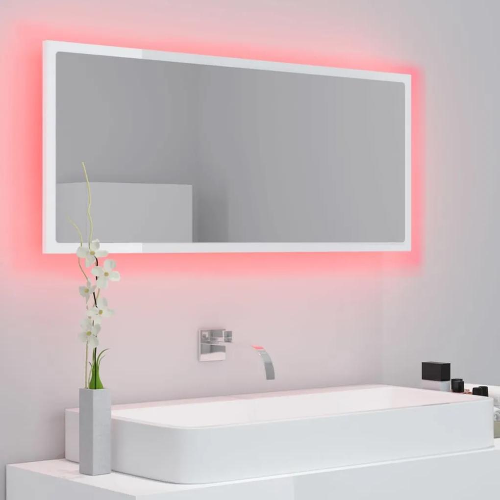 Oglinda de baie cu LED, alb extralucios, 100x8,5x37 cm Alb foarte lucios