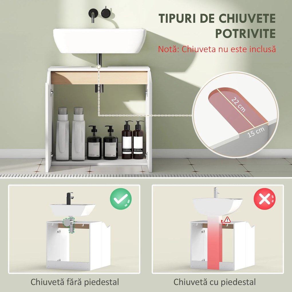 HOMCOM Dulap Sub Lavoar pentru Baie, Dulap de Depozitare cu Uși Soft-Close, pentru Lavoar fără Coloană, Alb | Aosom Romania
