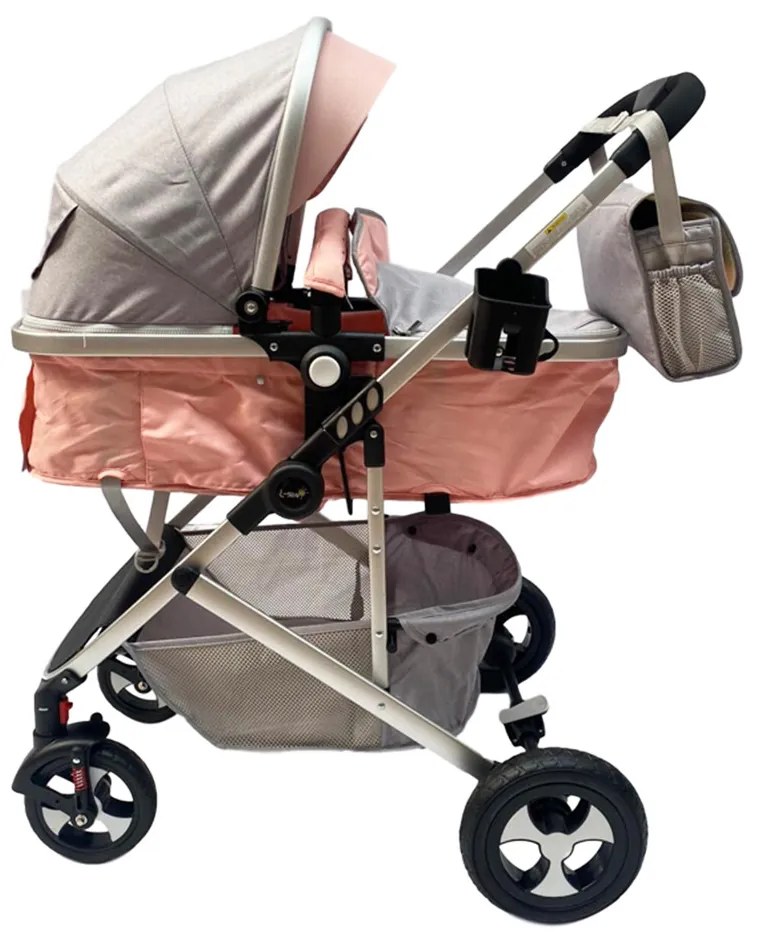 Carucior 2 in 1 reversibil si transformabil, landou sport si geanta cadou - Roz - CPC-08-roz