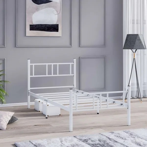 Pat metalic pentru o persoană PIRON, 90 x 200 cm, alb, sarcină maximă 120 kg