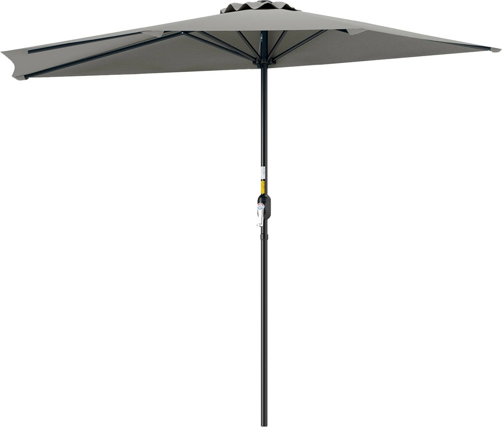 Outsunny Umbrela Semicirculara de Perete pentru Gradina cu Deschidere cu Manivela din Poliester, Gri 269x138x236cm | Aosom Romania