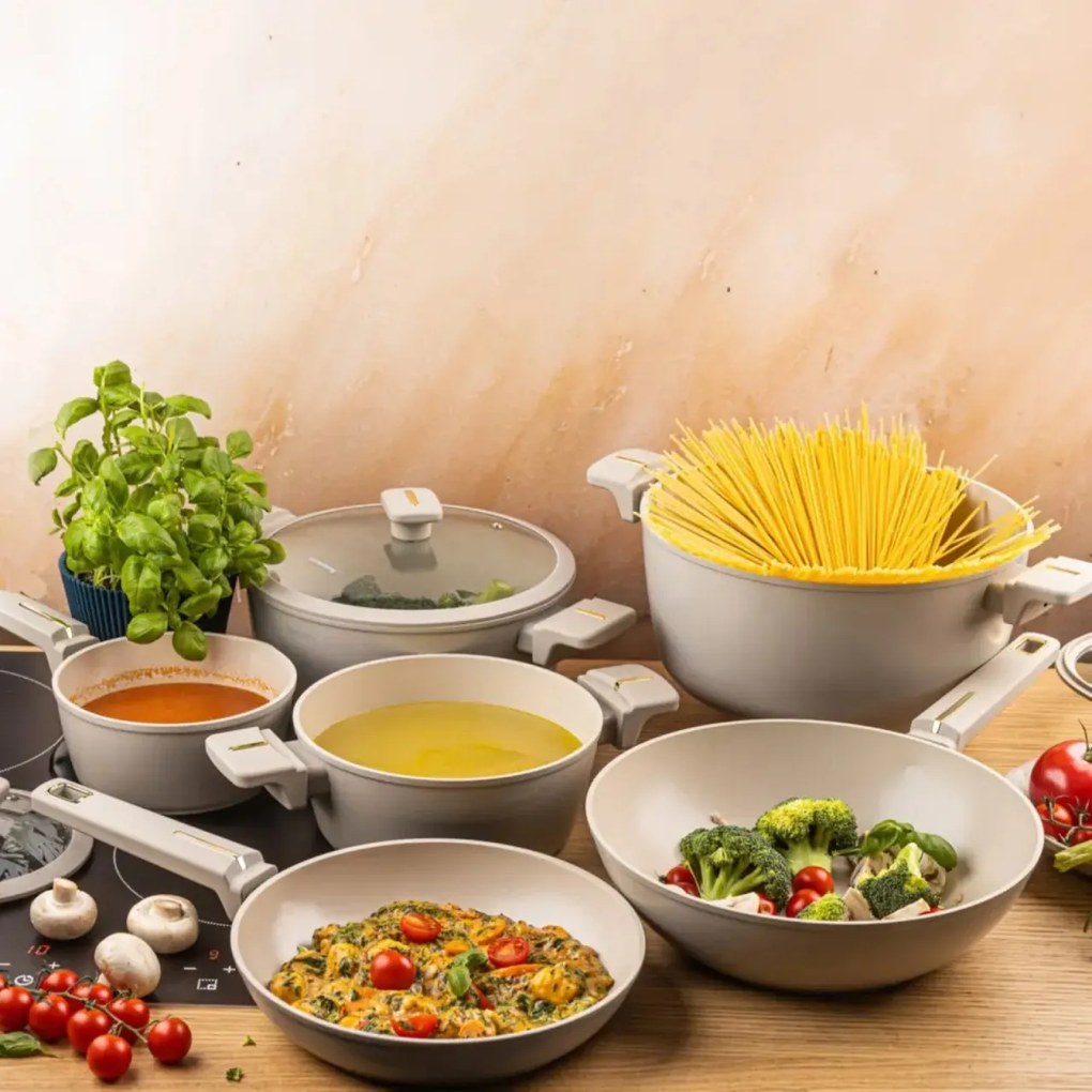 Set oale si tigai marmorate cu capace 12 peise Klausberg KB-7969, crem