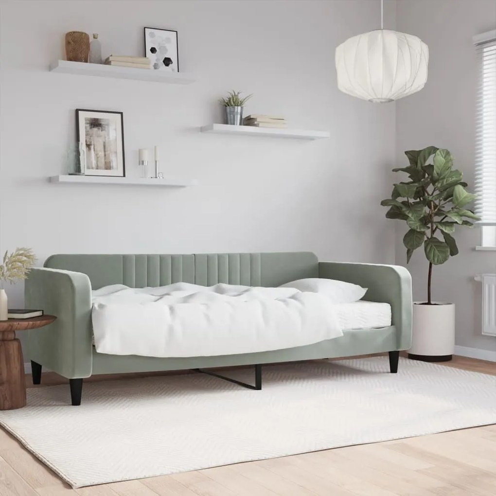 vidaXL Pat de zi cu saltea, gri deschis, 90x200 cm, catifea