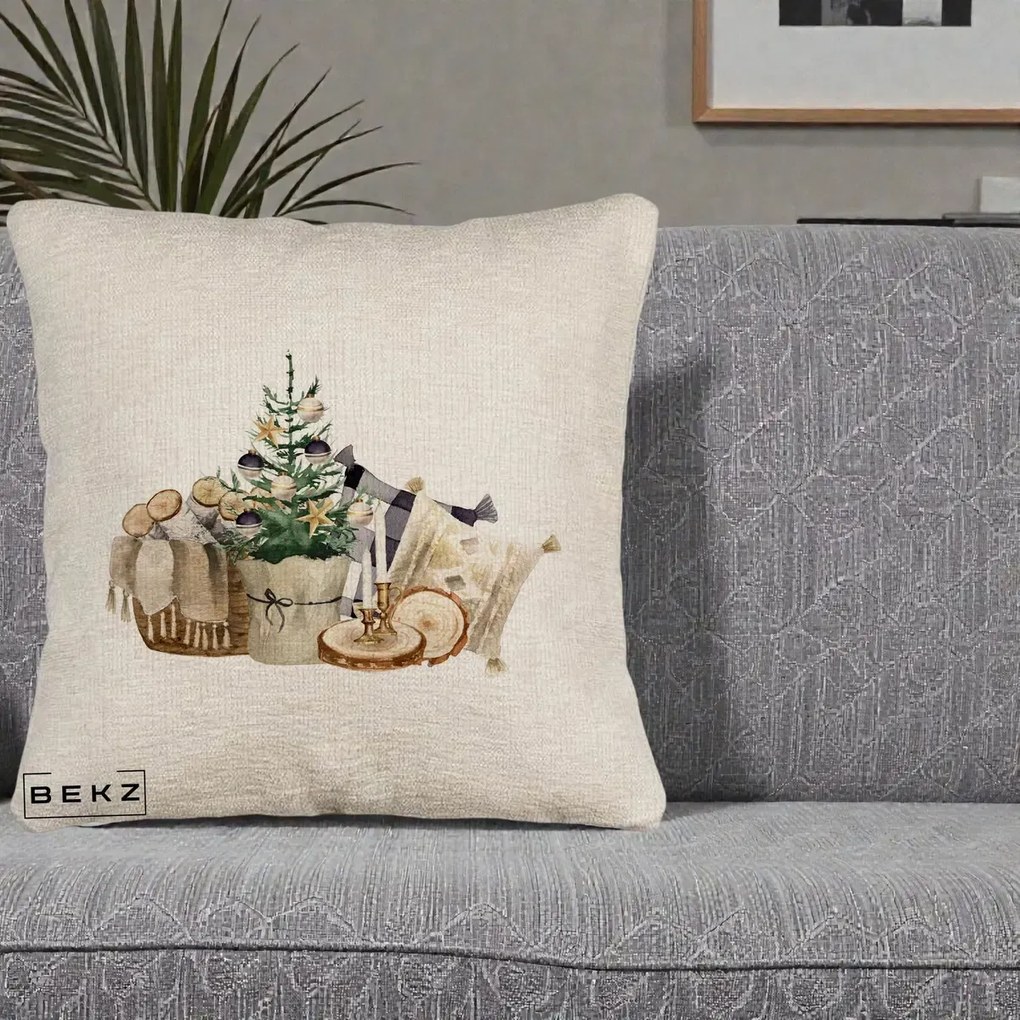 Perna Decorativa Colt Cozy de Craciun Boho, 40x40 cm, Bej Canapea, Husa Detasabila, Perna Inclusa, BEKZ®