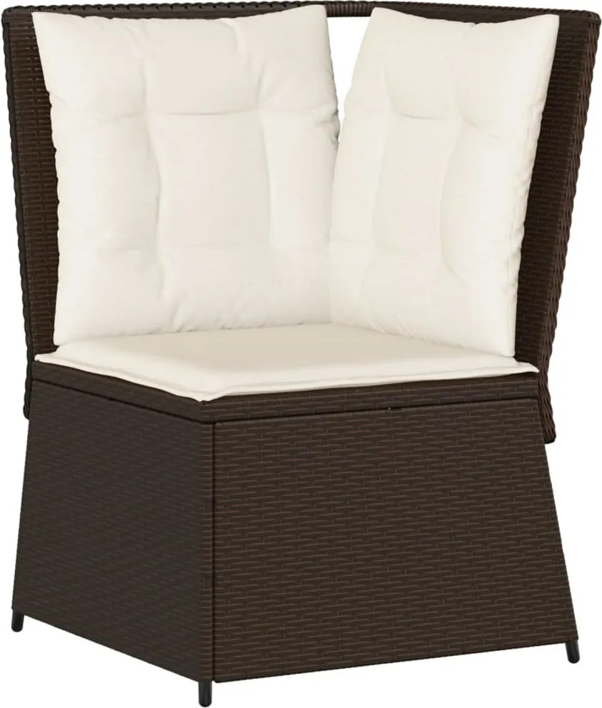 vidaXL Canapea de colț cu pernă de grădină, maro, poliratan