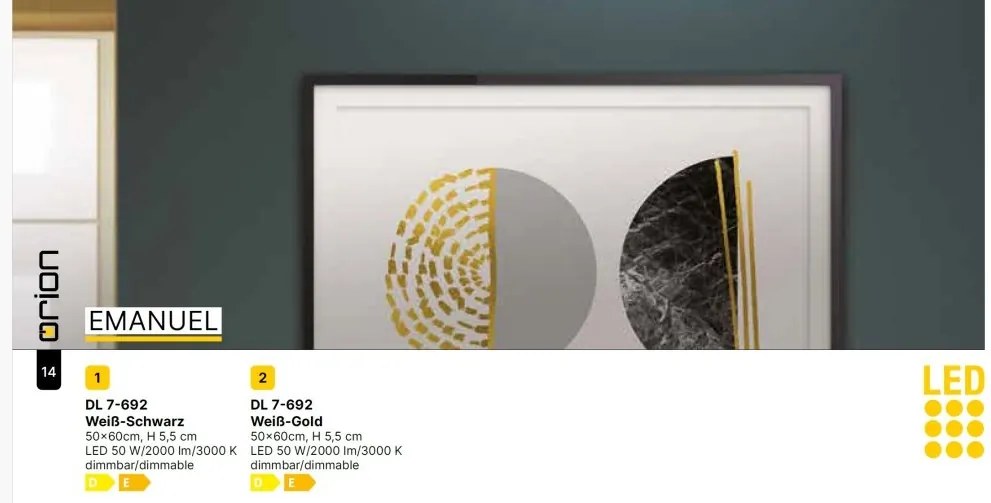 Plafoniera LED design slim EMANUEL negru/alb