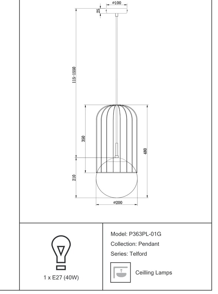 Pendul design modern 20cm Telford MYP363PL-01G