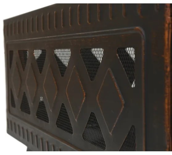 Vatră portabilă pe lemn cu grătar neagră/patină