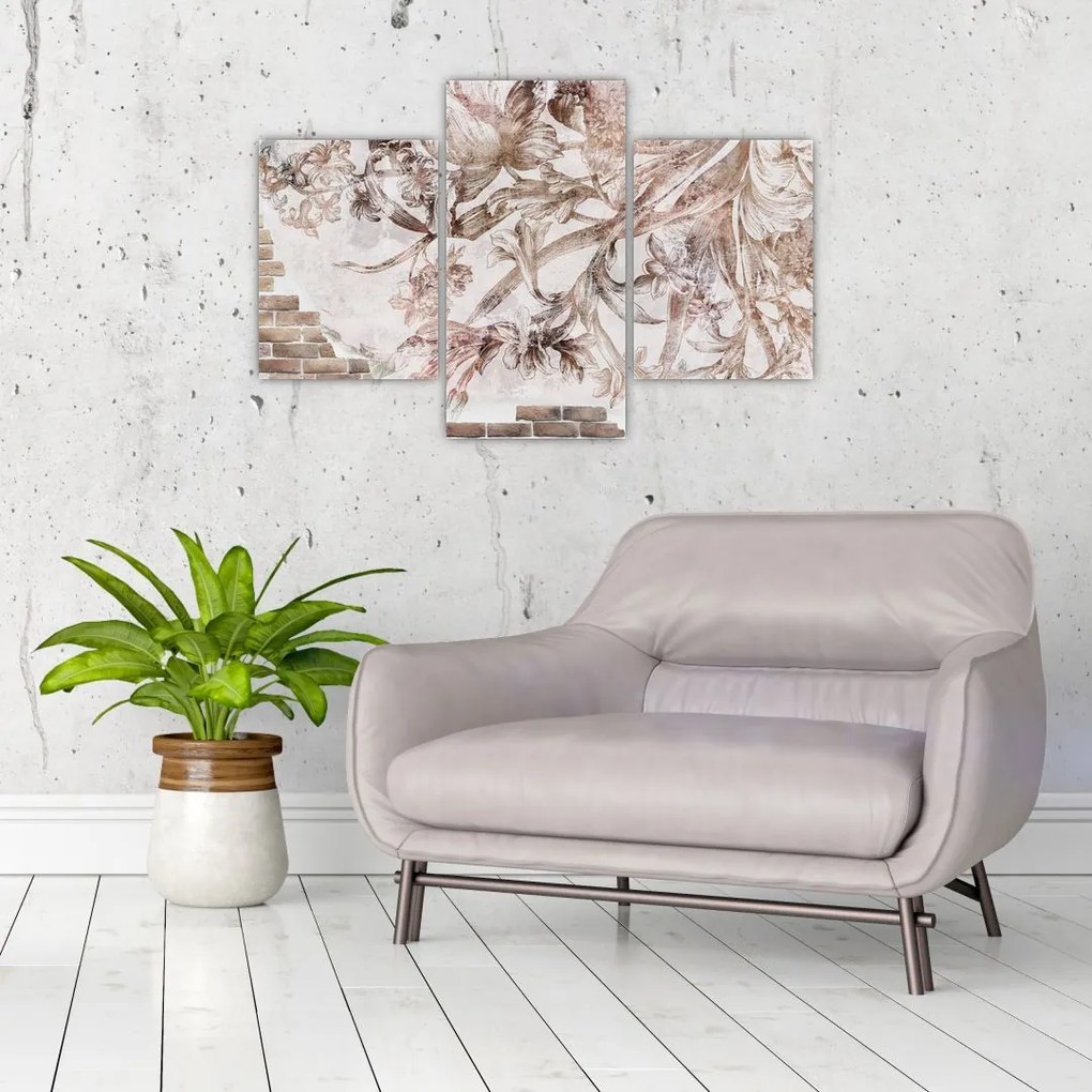 Tablou - Frescă florală pe un perete de cărămidă (90x60 cm)