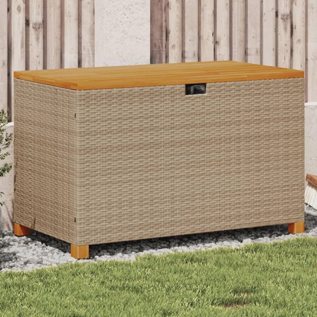 vidaXL Cutie depozitare grădină bej 110x55x63 cm lemn acacia poliratan