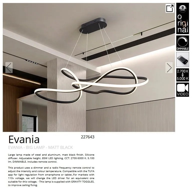 Lustra LED XXL suspendata cu telecomanda Evania