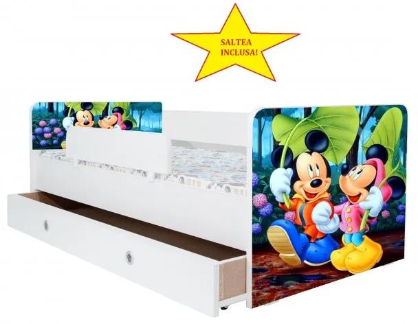 Pat Kiddy, imprimat cu Mickey si Minnie Mouse, cu protectie si saltea, 140x70 cm