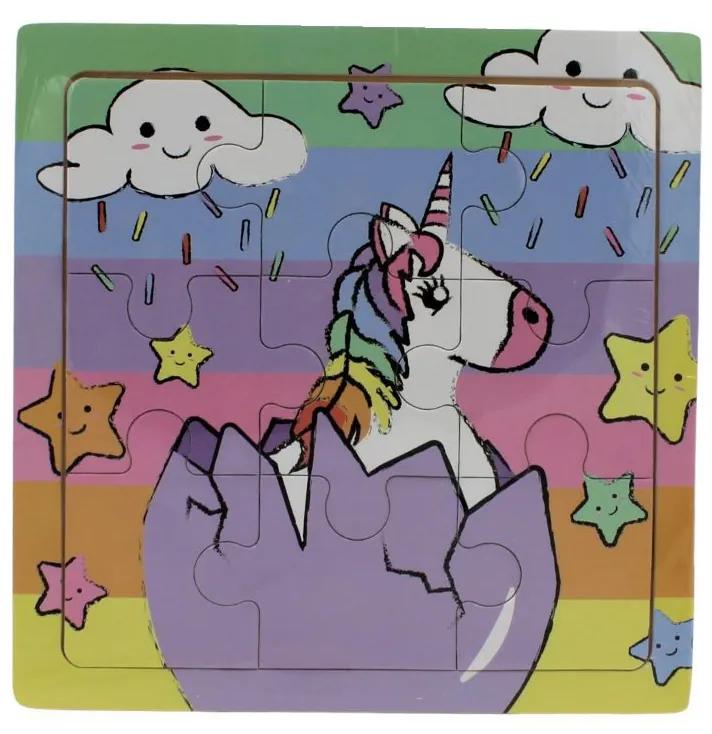 Puzzle lemn unicorn în ou și norișori