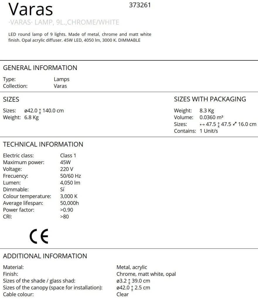 Lustra dimabila cu 9 pendule LED design modern Varas crom/alb SV-373261