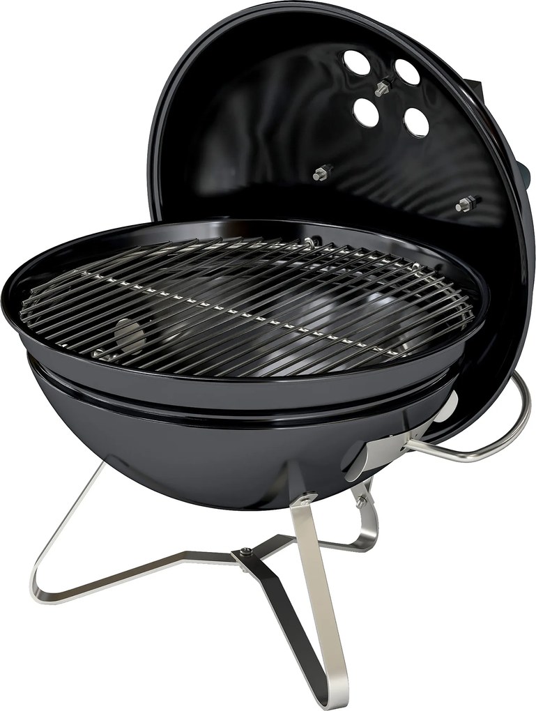 Outsunny Grătar pe cărbune Grătar rotund portabil cu mâner pentru capac fante de ventilație reglabile pentru barbecue 41x41x44 cm Negru | Aosom Romania
