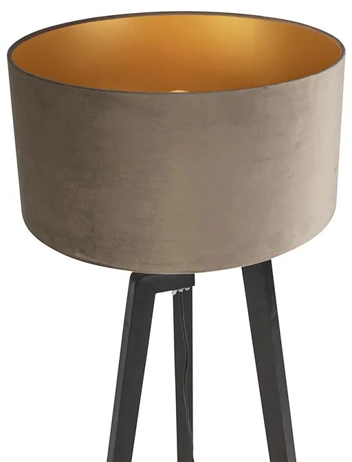 Lampă de podea cu trepied negru cu abajur taupe și auriu 50 cm - Puros