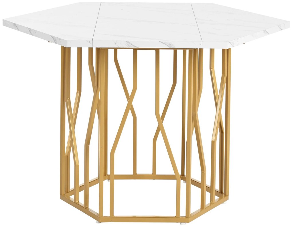 Masă de dining hexagonală modernă, Alb+Auriu | Aosom Romania