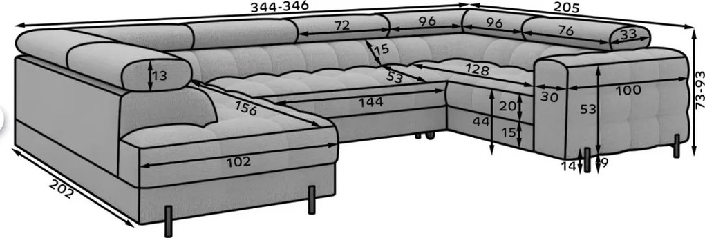 Colțar lemn masiv Formă U Extensibil Factory 346x205cm Personalizabil - Jaffray 40, Dreapta