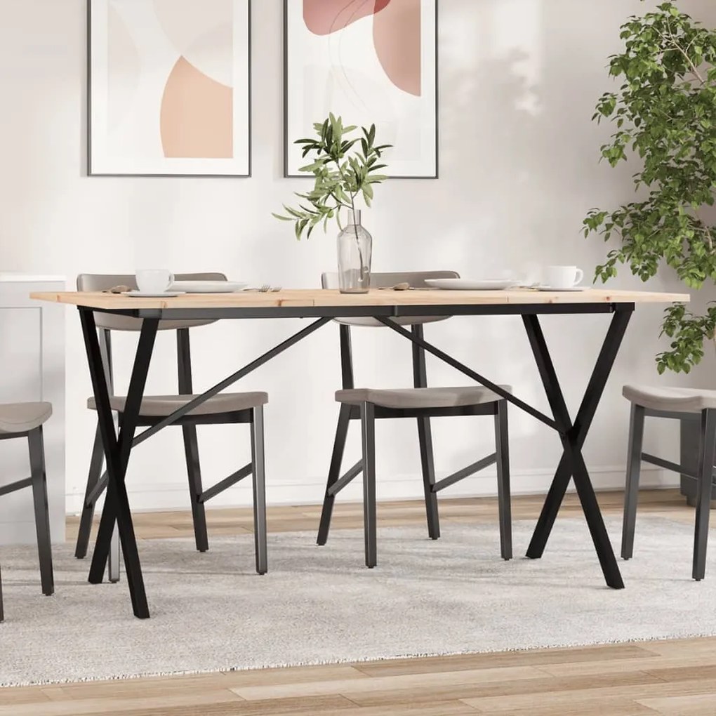 vidaXL Masă de bucătărie, cadru X, 160x80x75cm lemn masiv pin și Oţel