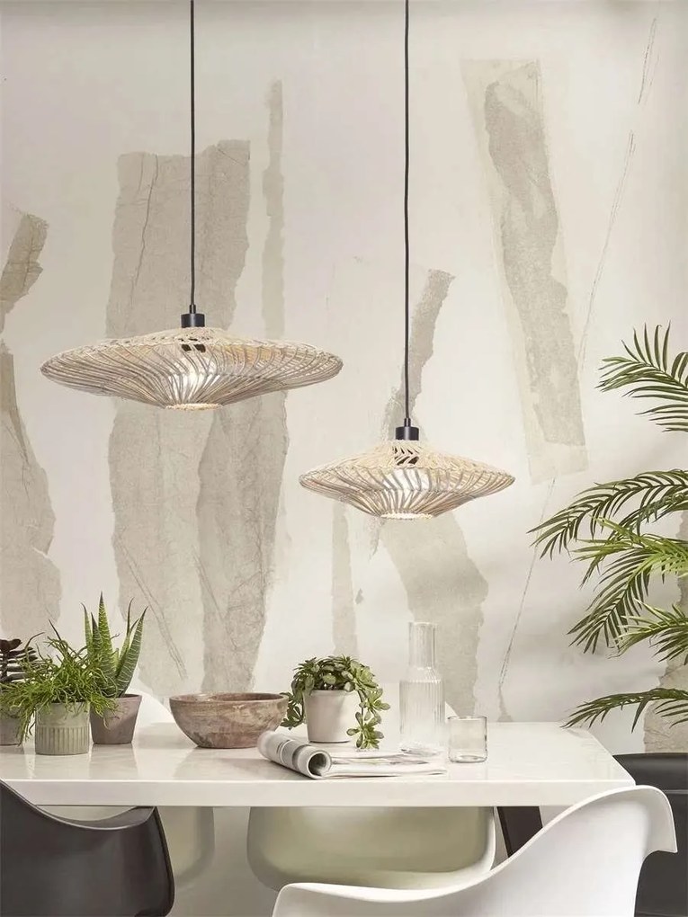 Lustra/Pendul eco din ratan Zanzibar flat 55cm L, white