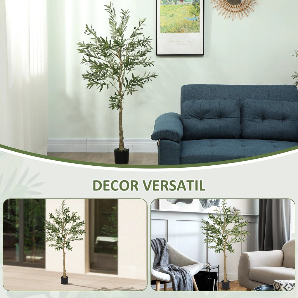 HOMCOM Plantă Artificială Măslin 150 cm cu 720 Frunze, 32 Măsline și Ghiveci | Aosom Romania