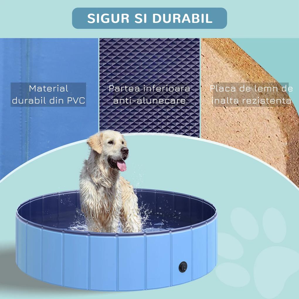 PawHut Piscină Portabilă pentru Câinele Tău, Margine Stabilă, Ușor de Curățat, Albastră, 120x30cm | Aosom Romania