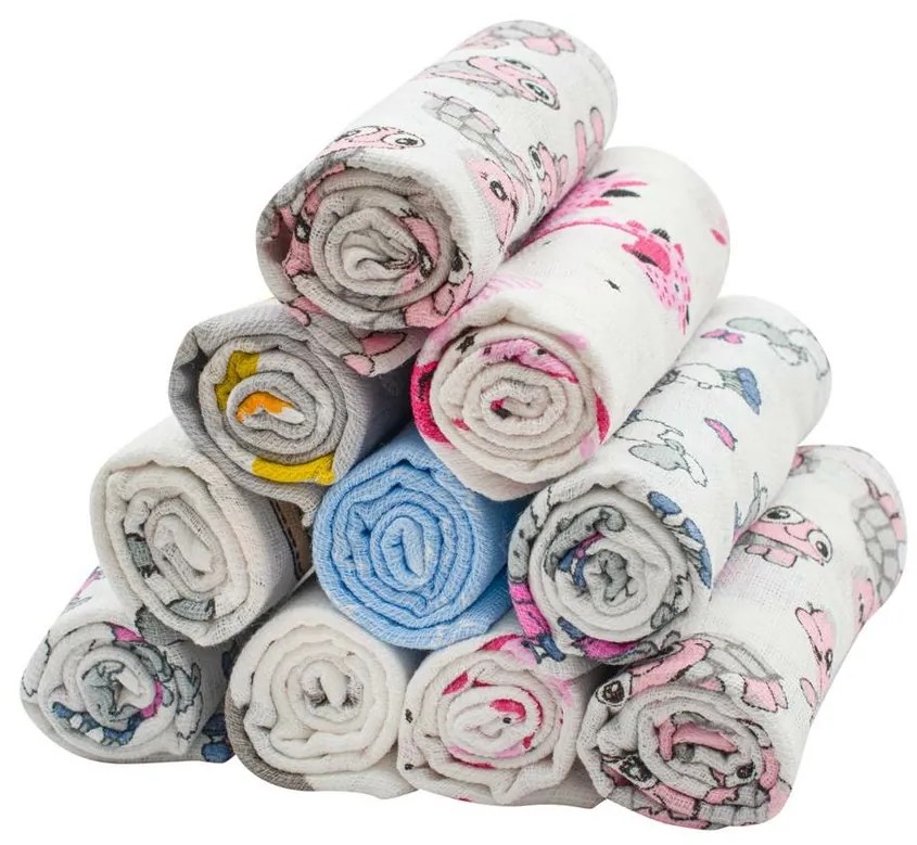 New Baby Scutece din bumbac cu imprimeu Standard, 60 x 80 cm, set 10 buc.