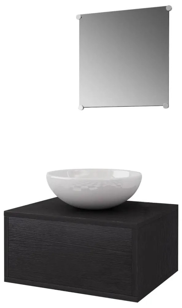 Set mobilier baie 4 piese cu chiuveta si robinet incluse, Negru