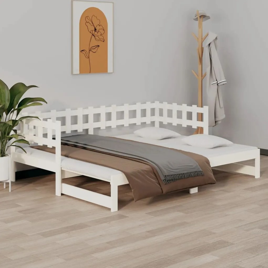 820772 vidaXL Pat de zi extensibil, alb, 2x(90x200) cm, lemn masiv de pin