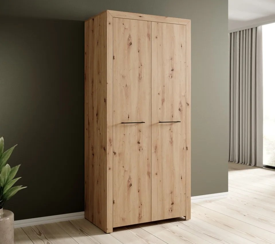 Dulap JANEZ – 93x52x200 cm – Stejar Artisan / Negru