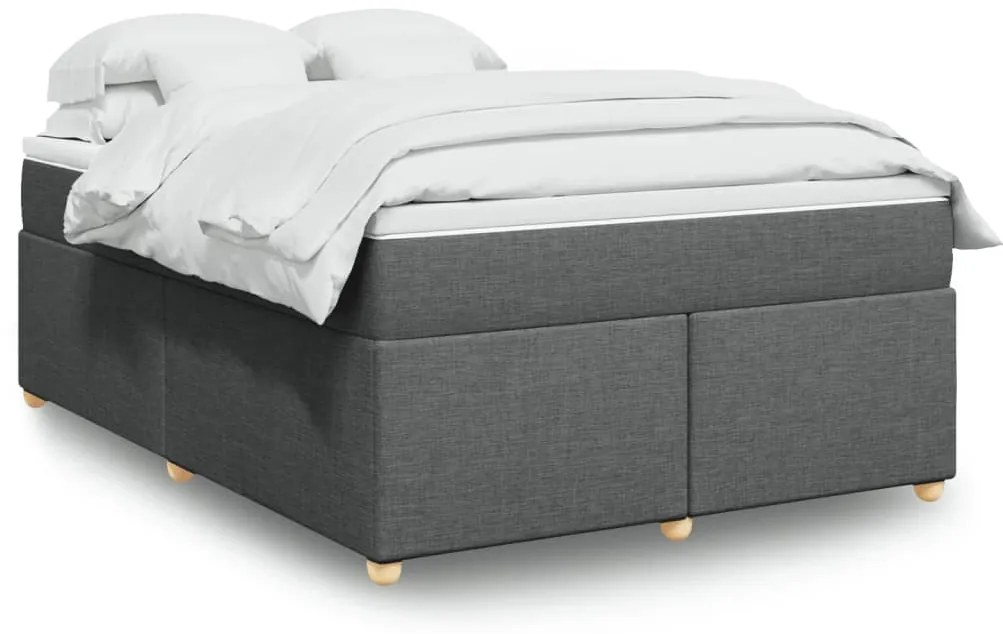 vidaXL Pat box spring cu saltea, gri închis, 140x190 cm, textil