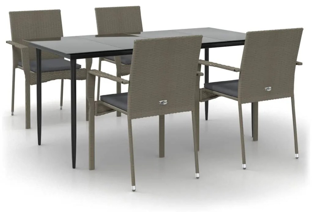 3185128 vidaXL Set mobilier grădină cu perne, 5 piese, negru și gri, poliratan