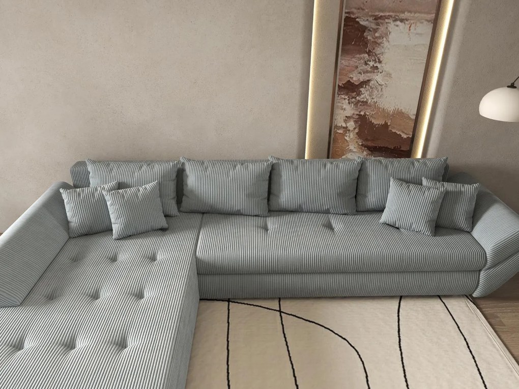 Colțar extensibil dumonde cu ladă de depozitare si sezut confortabil din spuma high-density, Loana XL Zoom Grey 335x185 cm