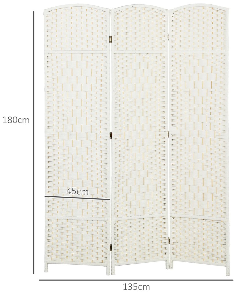 HOMCOM Paravent interior din lemn 3 panouri separator de cameră pliabil pentru living dormitor 135 x 180 cm alb | Aosom Romania