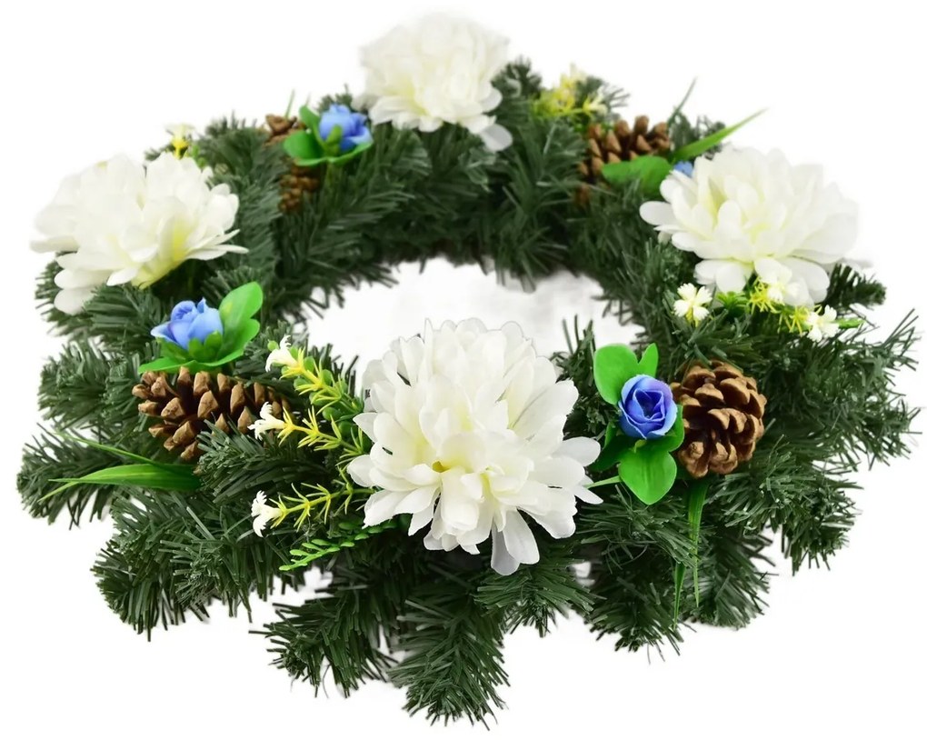 Coroană funerară Crizanteme albe, 35 cm