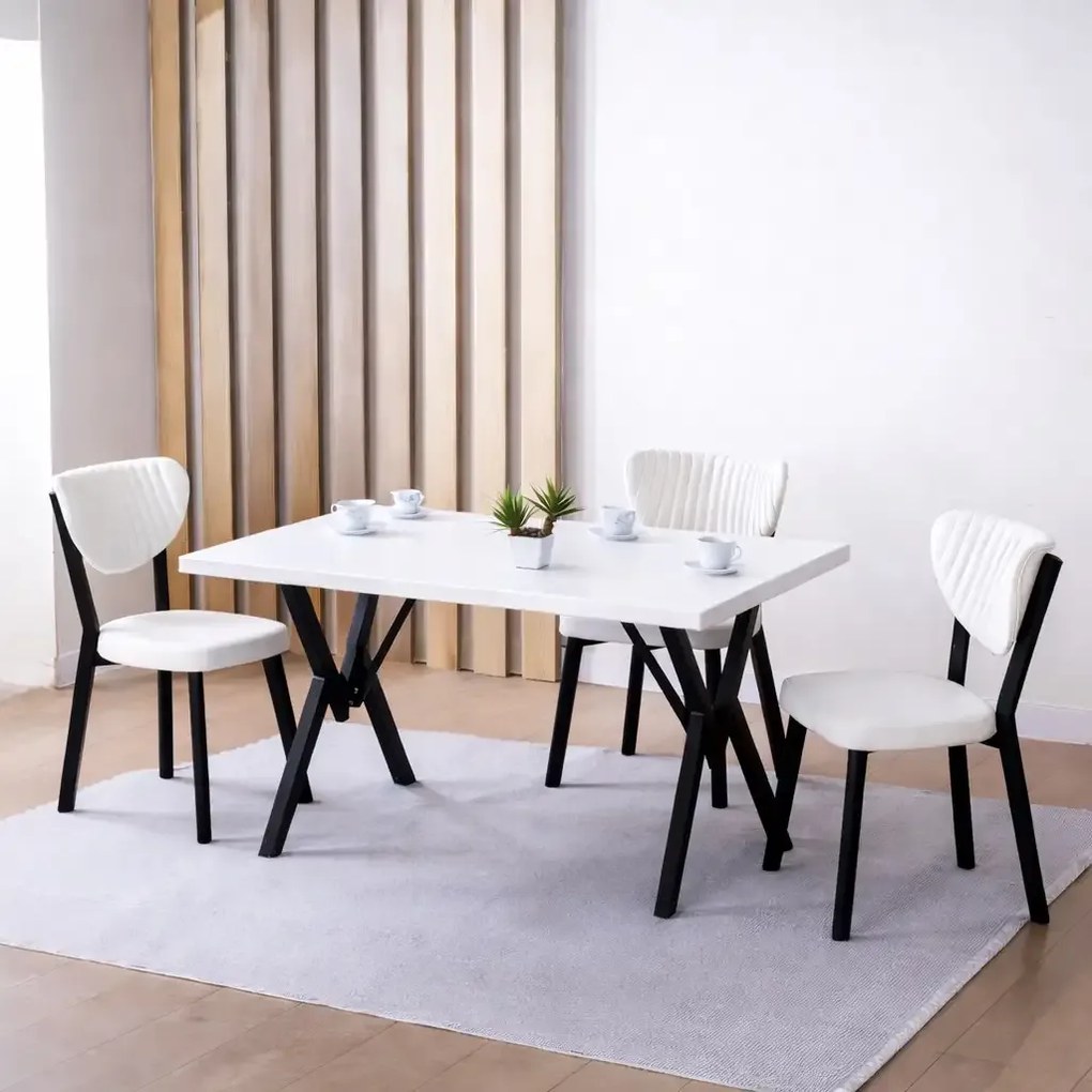 Set Masa de bucatarie Barton din MDF cu 4 Scaune din metal, culoare bej, 140 cm