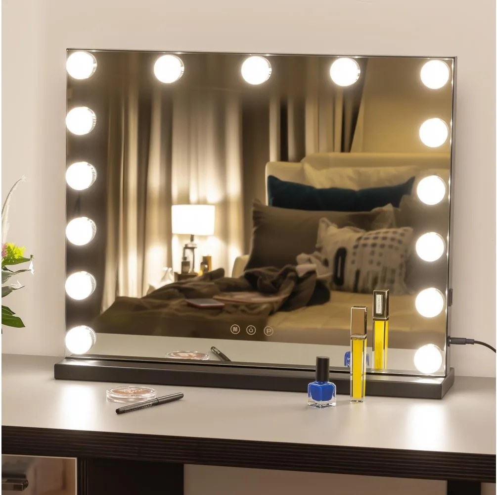 BRILAGI - Oglindă LED pentru machiaj reglabilă HOLLYWOOD LED/15W/230V CCT + USB neagră