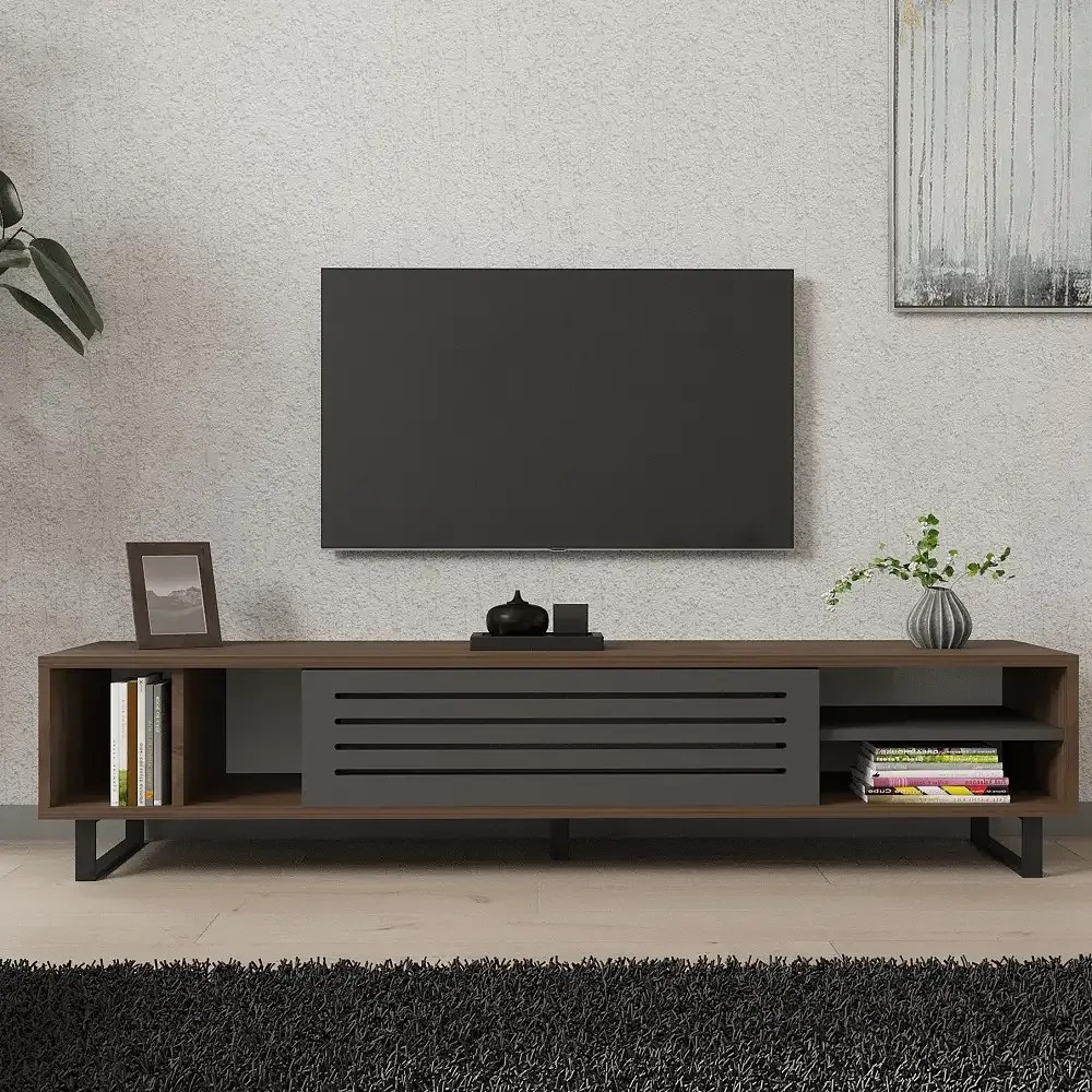 Comoda tv Maira pentru living culoare nuc si antracit 160 cm