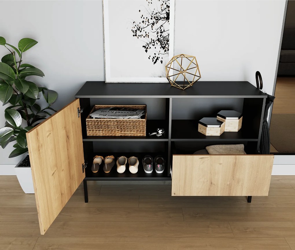 Comoda LANZZI 120x40 cm, neagra/dub