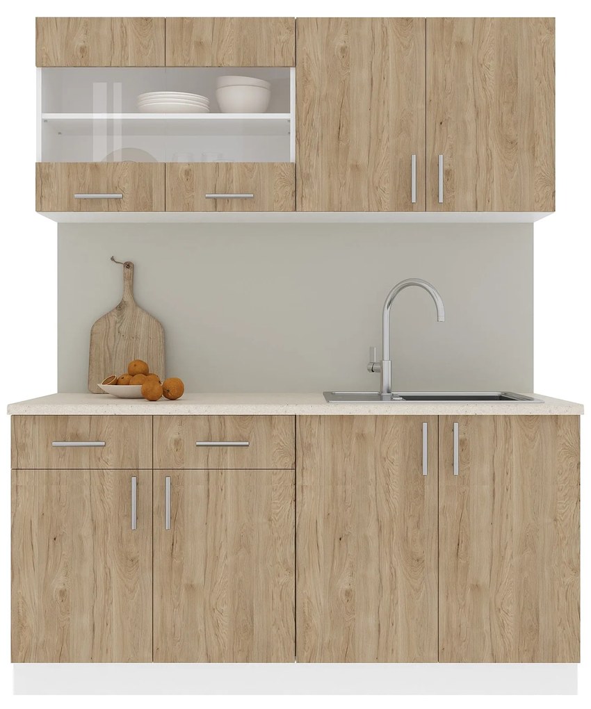 Set Bucatarie Karo V8, Lemn Natural/Alb, Blat Thermo 28 mm, L 160 cm