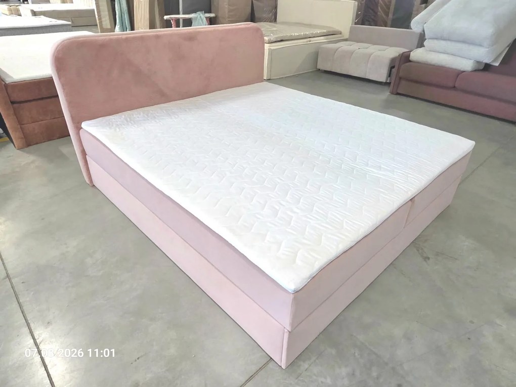 Pat tapițat boxspring FORENA 160x200 cm roz prafuit Saltele: Saltea cu arcuri Bonell
