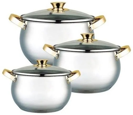 Set Vase Gătit din Inox, 6 Piese, Capacități 7 - 4 Litri, Bază 3 Straturi (Inducție), Capace din Sticlă Termorezistentă