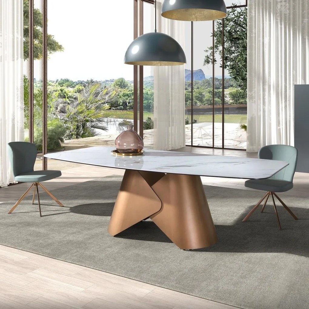 Masa ovala din otel si marmura portelanata Bronze 240x120cm