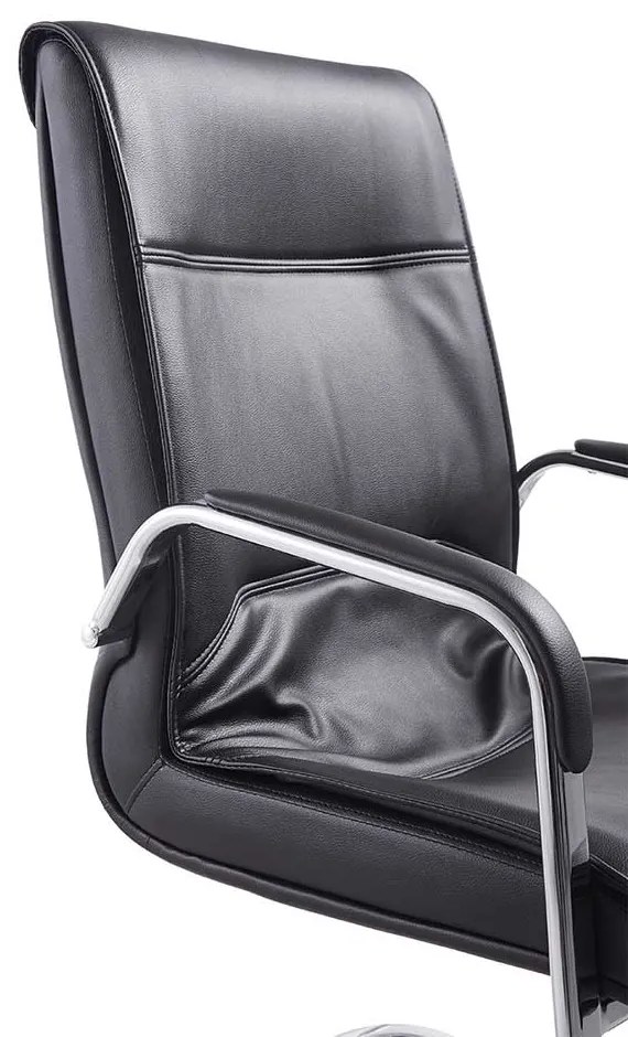 SCAUN VIZITATOR NEGRU, TAPITAT PIELE ECOLOGICA, CADRU CROMAT