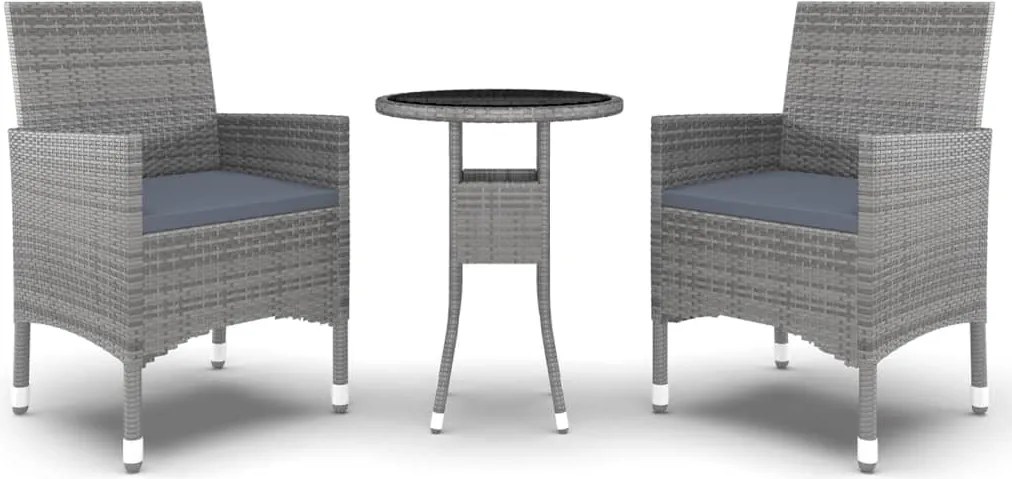 vidaXL Set mobilier de grădină, 3 piese, gri, poliratan
